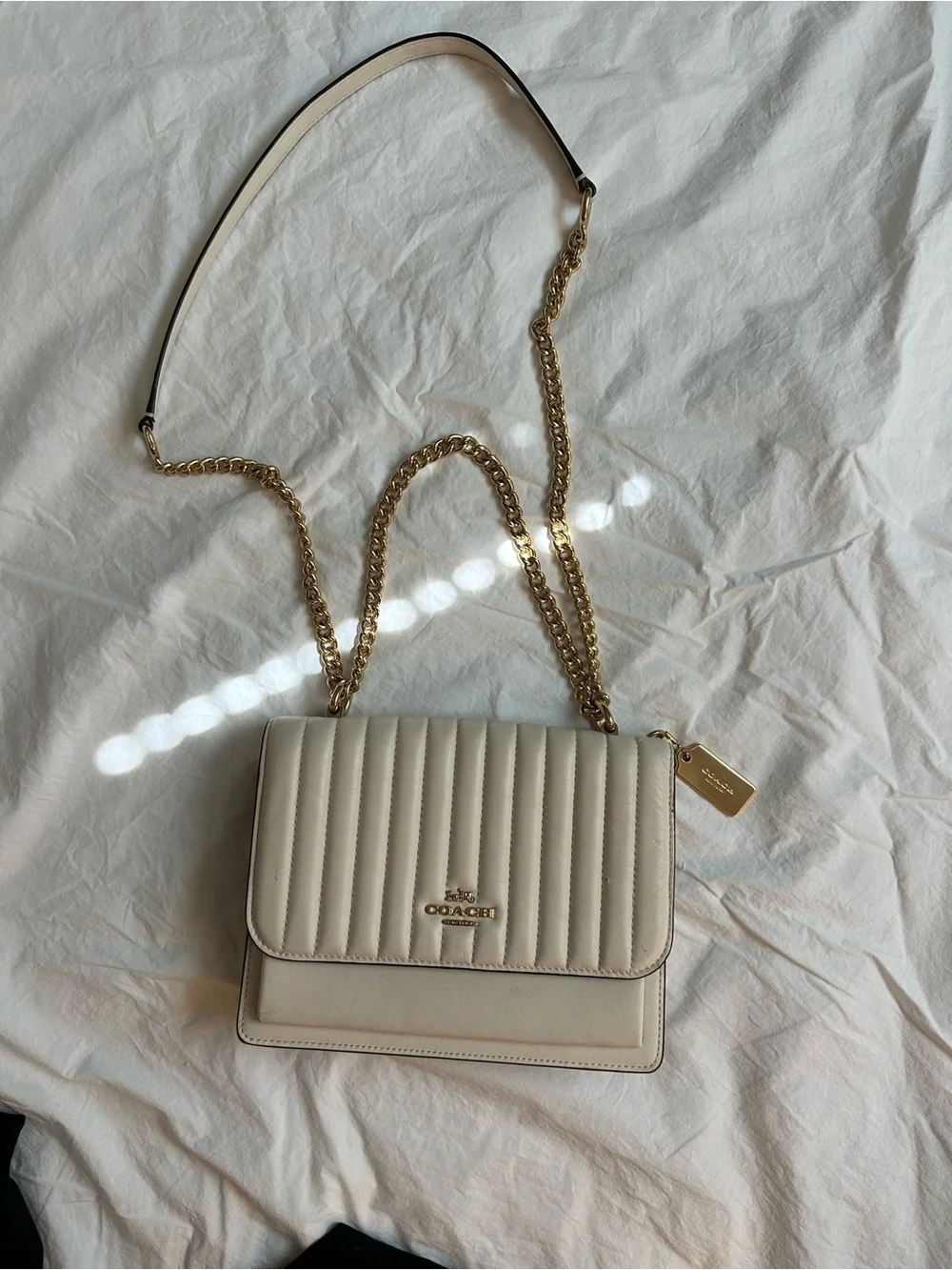 Coach Quilted Cream Leather Crossbody with Gold Chain